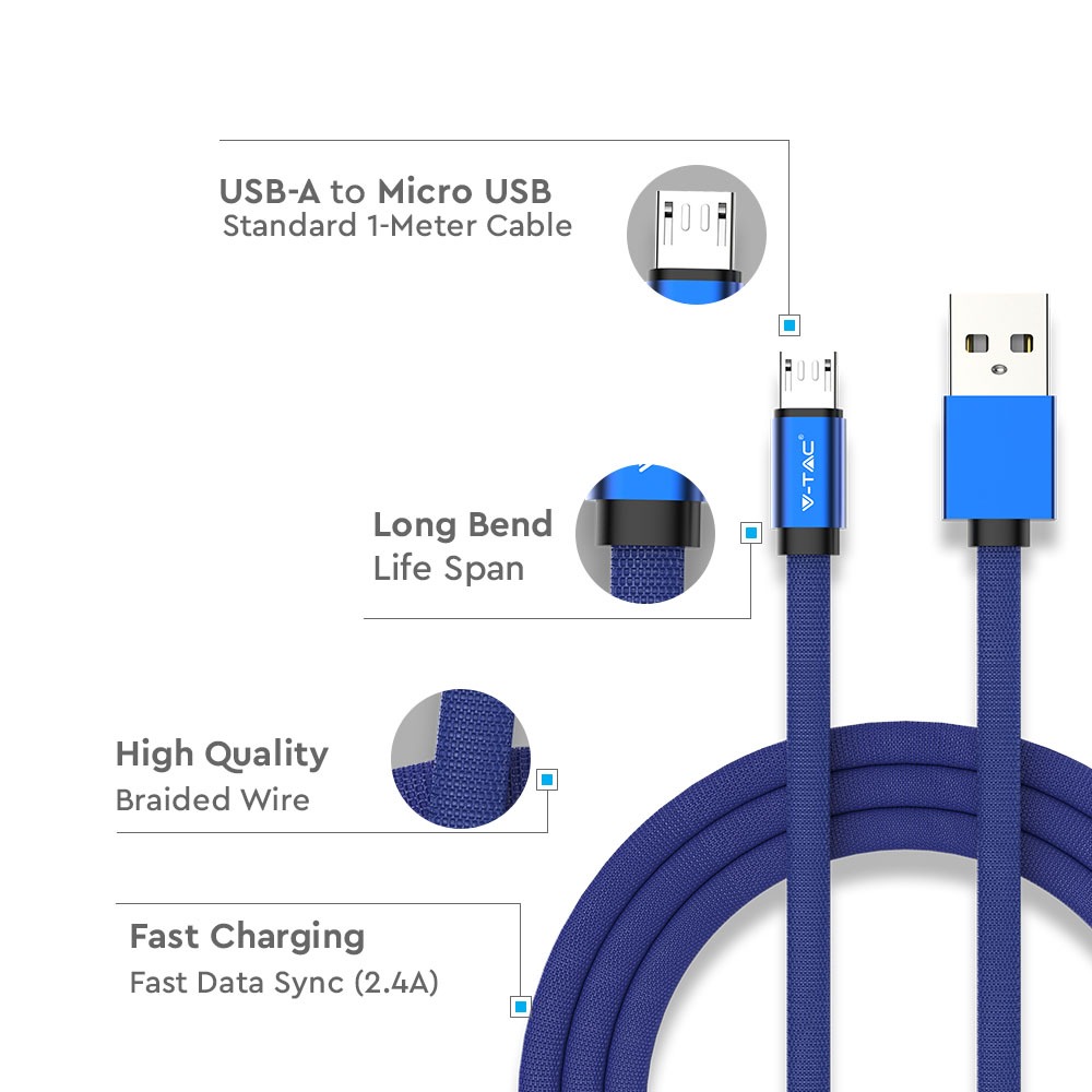 V-TAC USB Kabel Micro USB 75mm