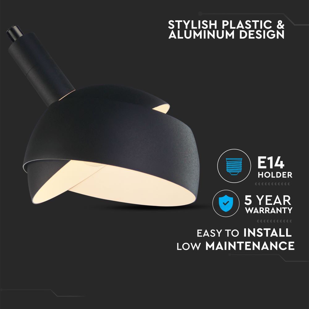 V-TAC Pendelleuchte E14 60W Schwarz 190mm IP20