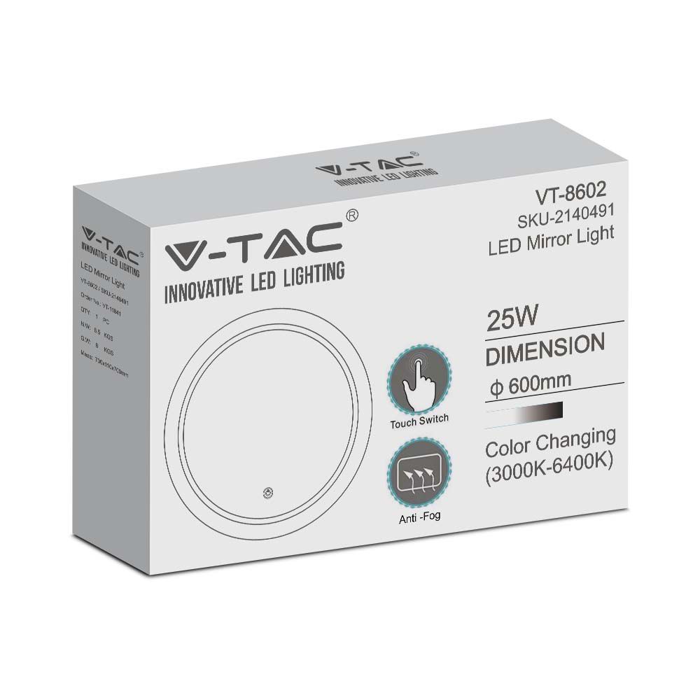 V-TAC Wandleuchte 25W Rund 3IN1 700mm IP44