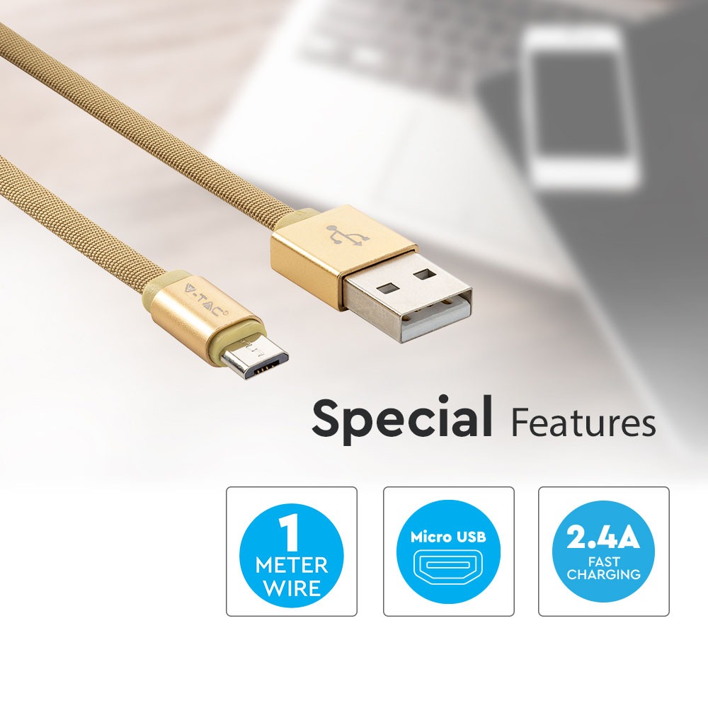 V-TAC USB Kabel Micro USB 2,4A 75mm