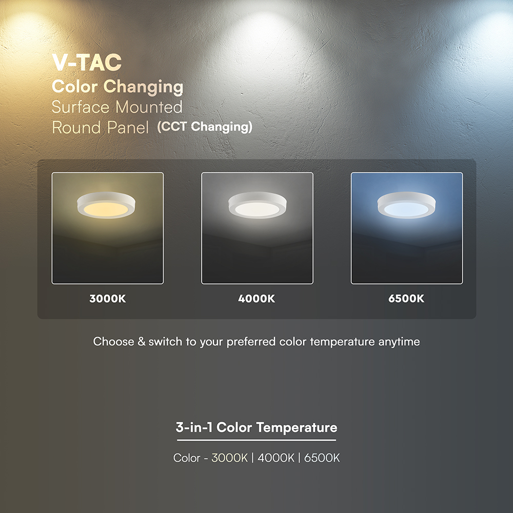 V-TAC LED Mini Panel 12W Rund 3IN1 IP20