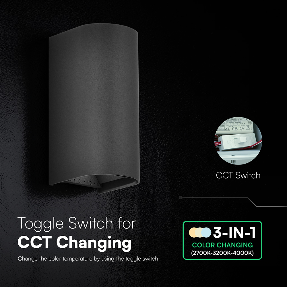 V-TAC LED-Außenwandleuchte 10W CCT 3in1 schwarz IP65 (VT-120113-B)