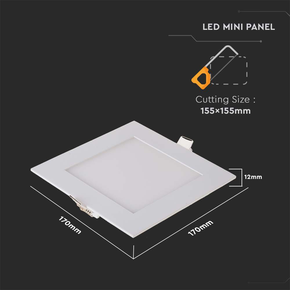 V-TAC LED Mini Panel 12W Quadrat Warmweiss 215mm IP20