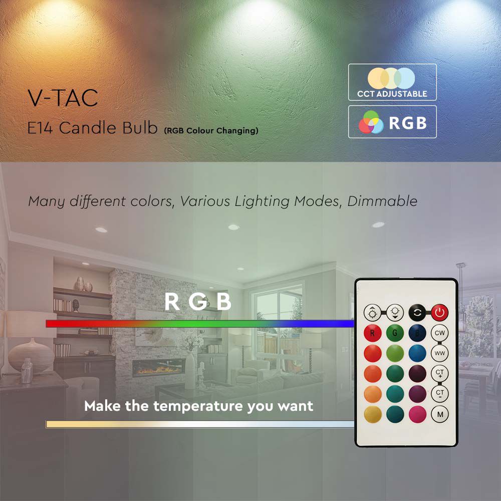 V-TAC Kerzenlampe E14 4,8W RGB 53mm IP20