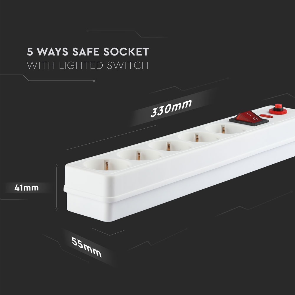 V-TAC Adapter 5-fach mit USB-Schalter 100mm