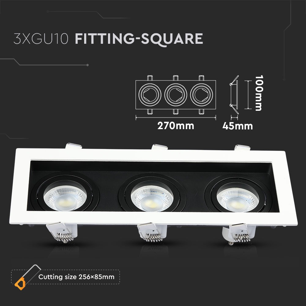 V-TAC Einbauleuchte 3XGU10 Quadrat IP20 270mm