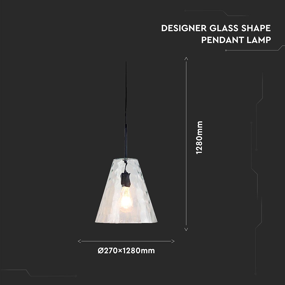 V-TAC Pendelleuchte E27 60W Glas Metall 320mm IP