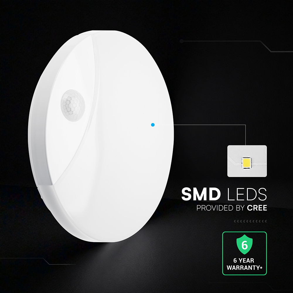 V-TAC LED-Wandleuchte rund 15W mit PIR-Bewegungsmelder CREE-Chip CCT 3in1 weiß