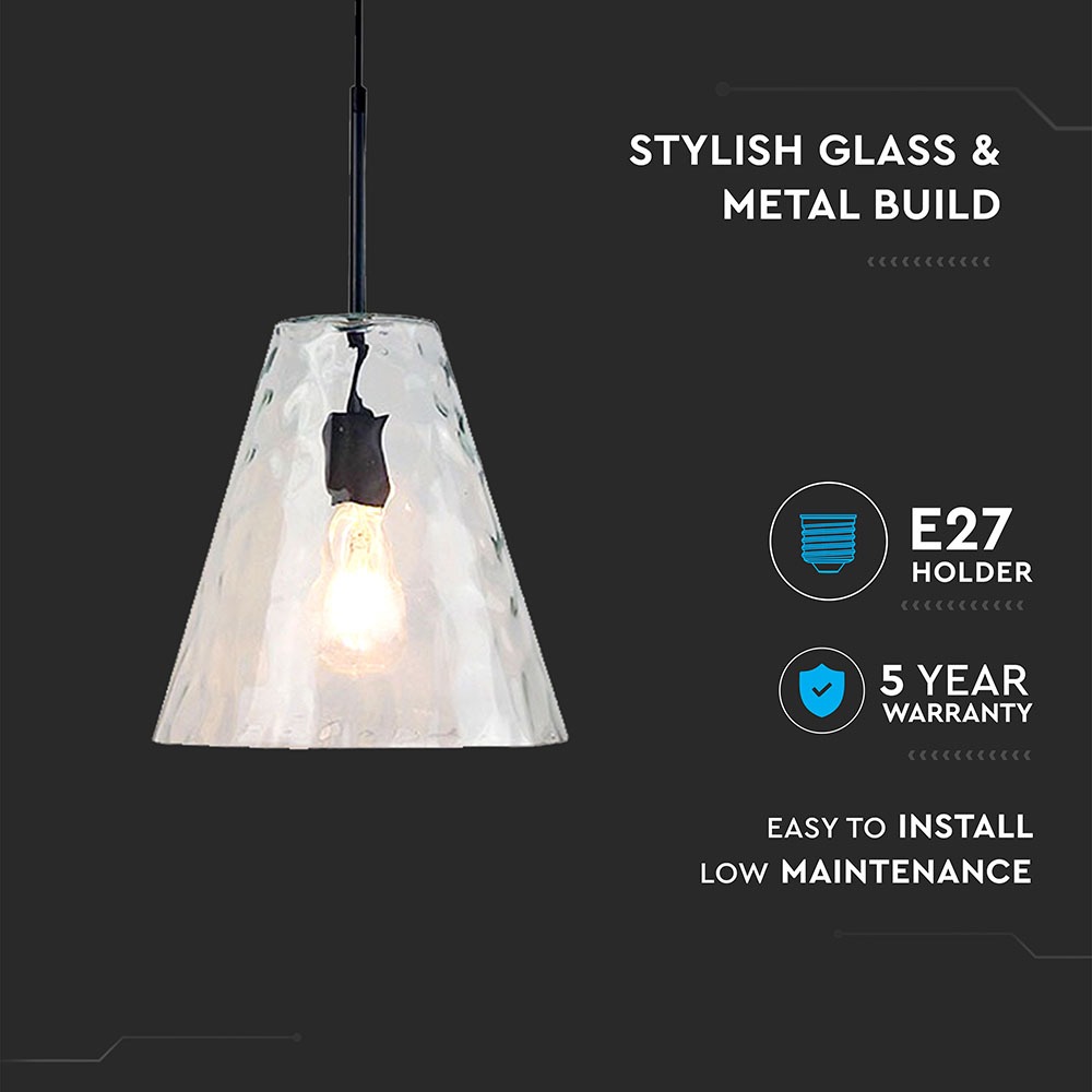 V-TAC Pendelleuchte E27 60W Glas Metall 320mm IP