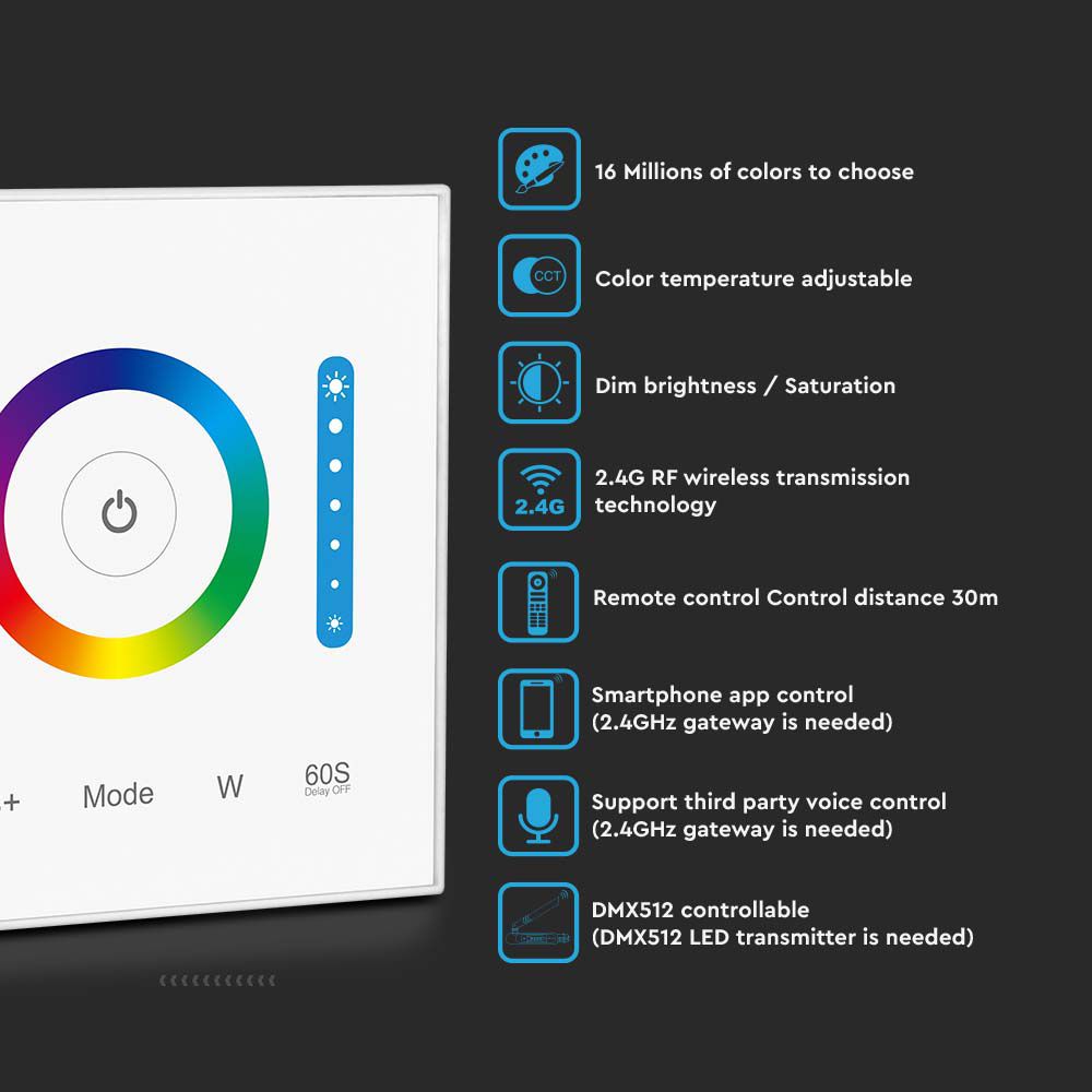 V-TAC 3IN1 Controller 10A RGB/RGBW/RGB+CCT 110mm IP