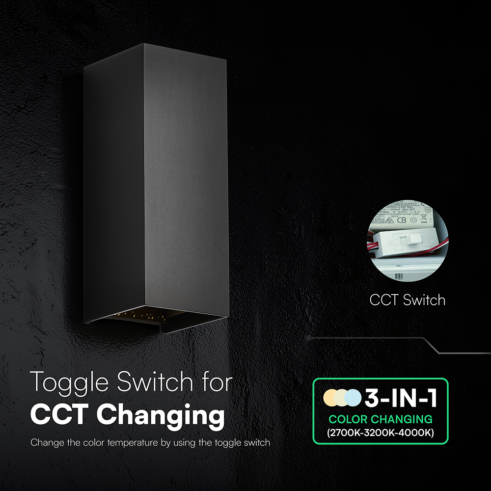 V-TAC LED-Außenwandleuchte 10W CCT 3in1 schwarz IP65 (VT-120112-B)