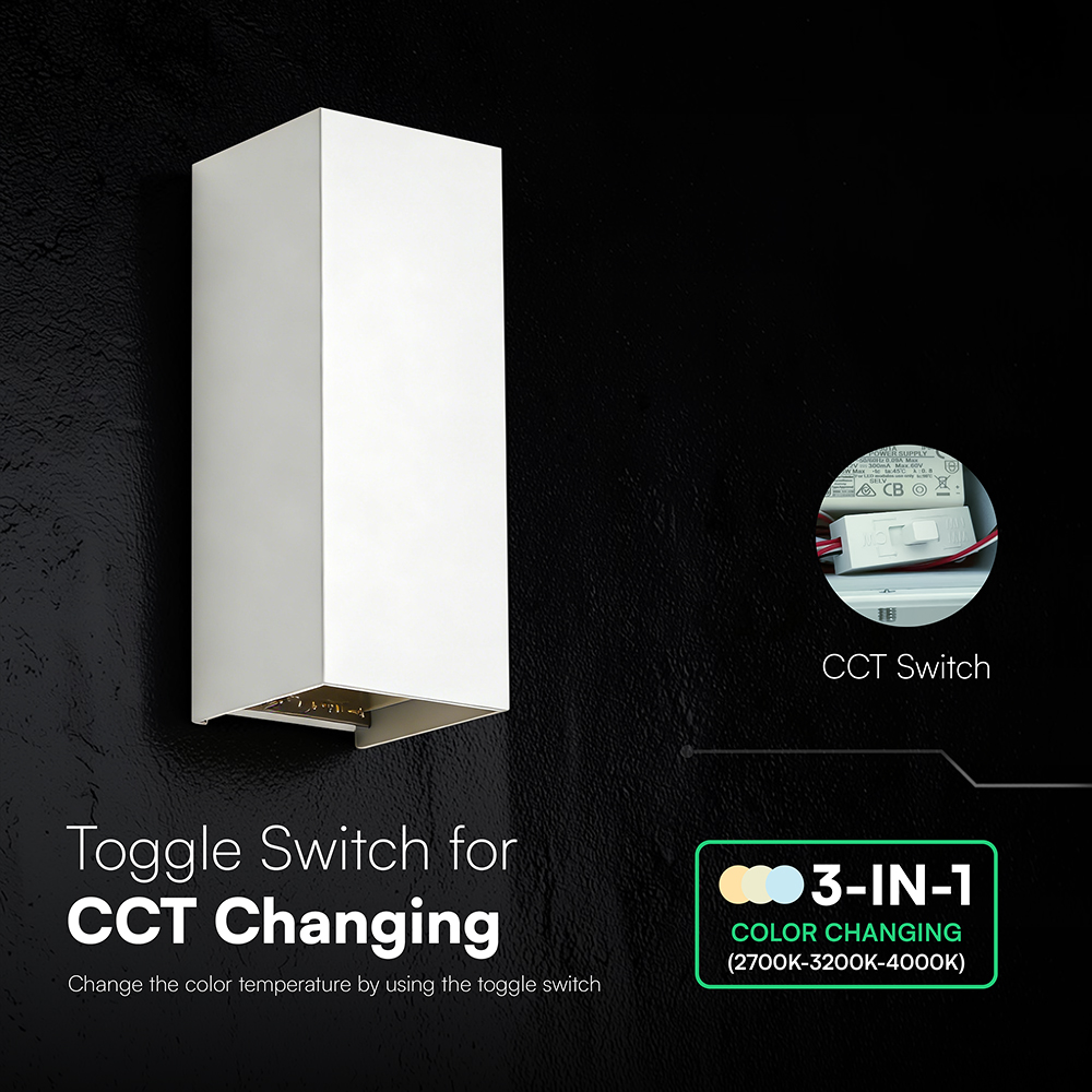 V-TAC LED-Außenwandleuchte 10W CCT 3in1 weiß IP65 (VT-120112-W)