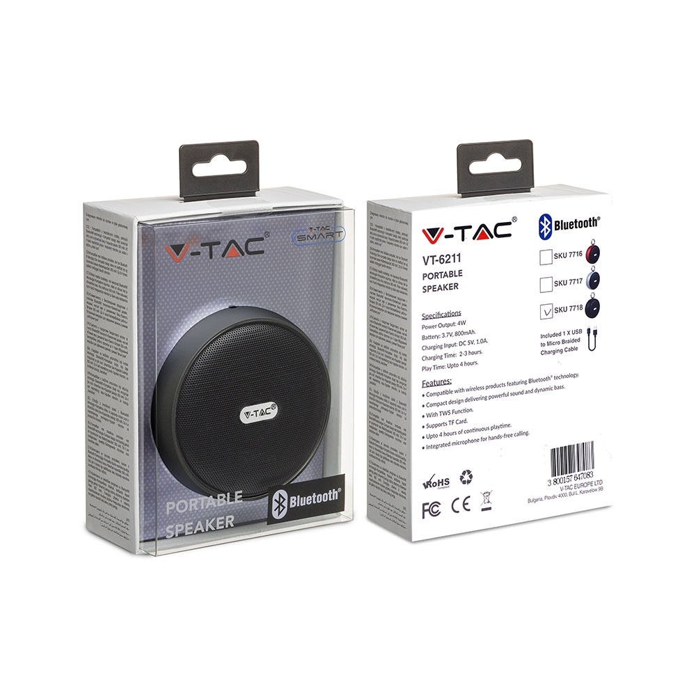 V-TAC Tragbarer Lautsprecher 4W 110mm