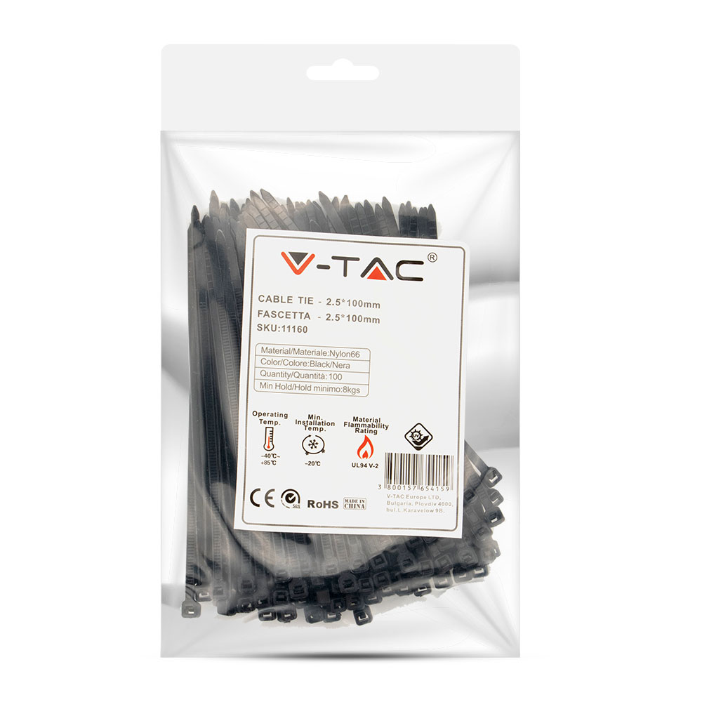 V-TAC Kabelbinder 2,5x100mm Schwarz