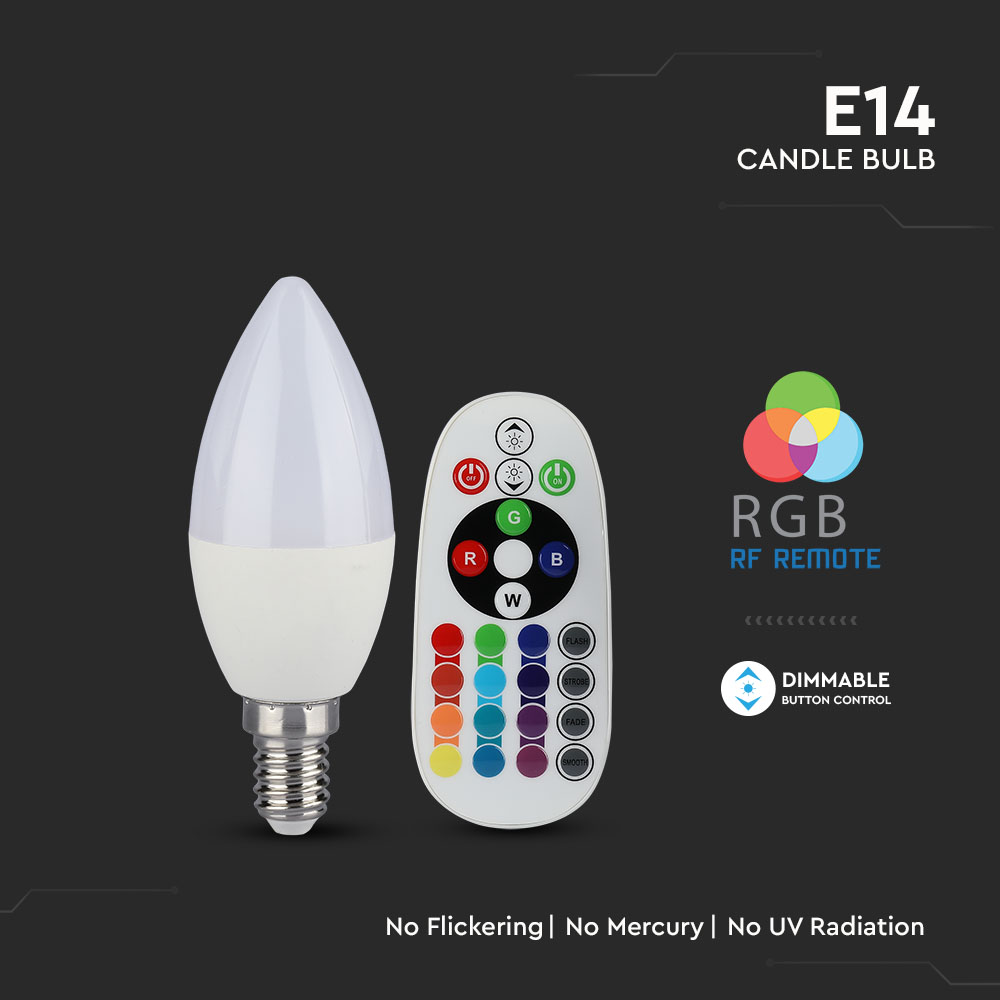 V-TAC Kerzenlampe E14 3,5W RGB 50mm IP20