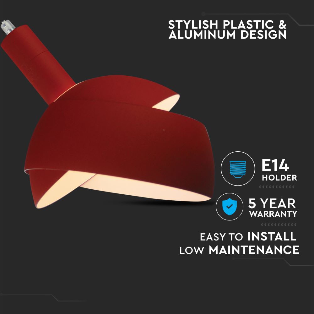 V-TAC Pendelleuchte E14 60W Rot 190mm IP20
