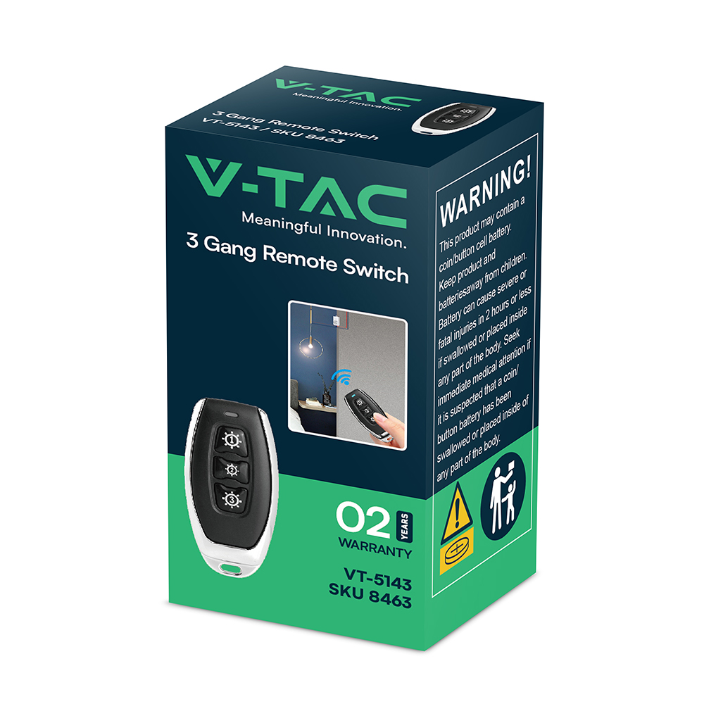 V-TAC Funk-Schalter 3 Gang 30mm IP44