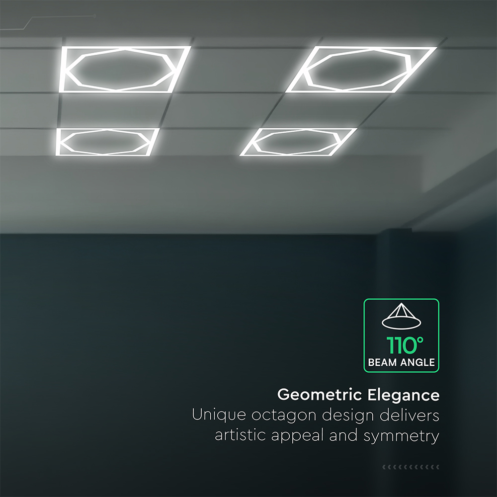 V-TAC LED-Panel 595x595 mm 72W Achteck-Design Dual-Lifud-Treiber flimmerfrei Tageslichtweiß 6500K