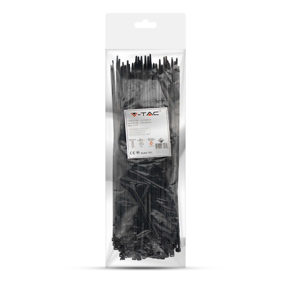 V-TAC Kabelbinder Nylon 3,5x300mm schwarz