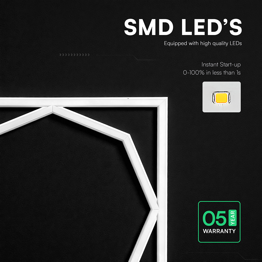 V-TAC LED-Panel 595x595 mm 72W Achteck-Design Dual-Lifud-Treiber flimmerfrei Tageslichtweiß 6500K