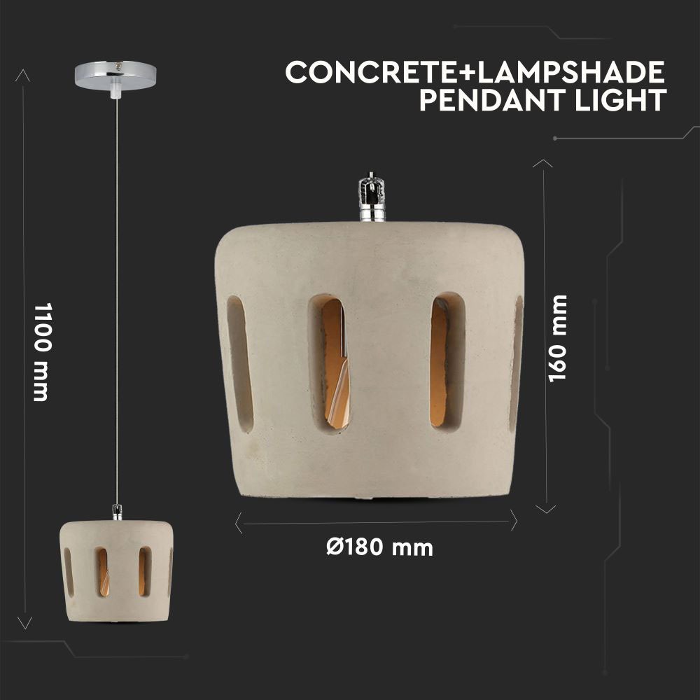 V-TAC Pendelleuchte E27 60W Beton IP20