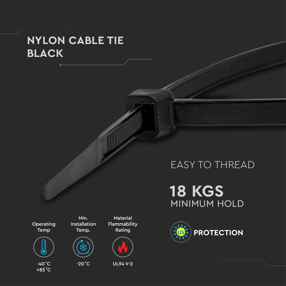 V-TAC Kabelbinder Nylon 3,5x300mm schwarz