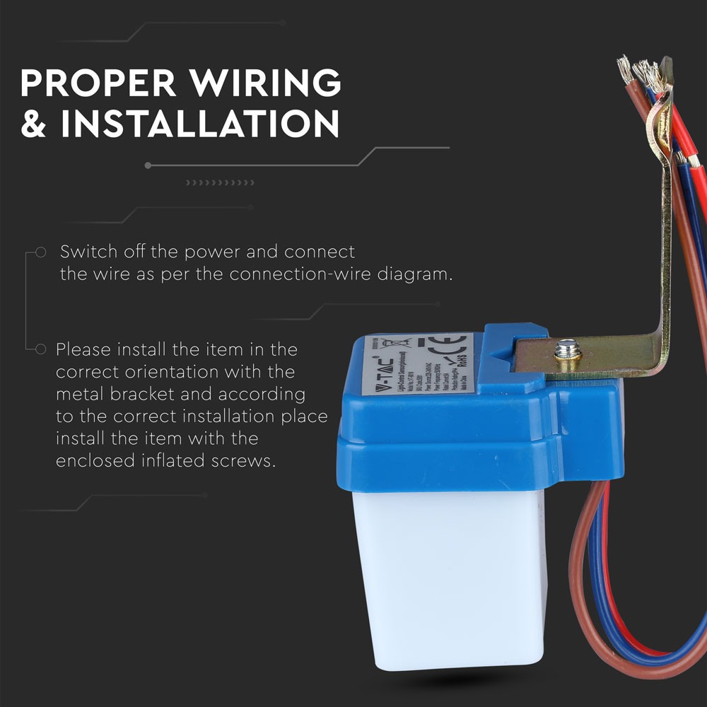 V-TAC Bewegungsmelder Photocell Sensor 6A IP44 38mm