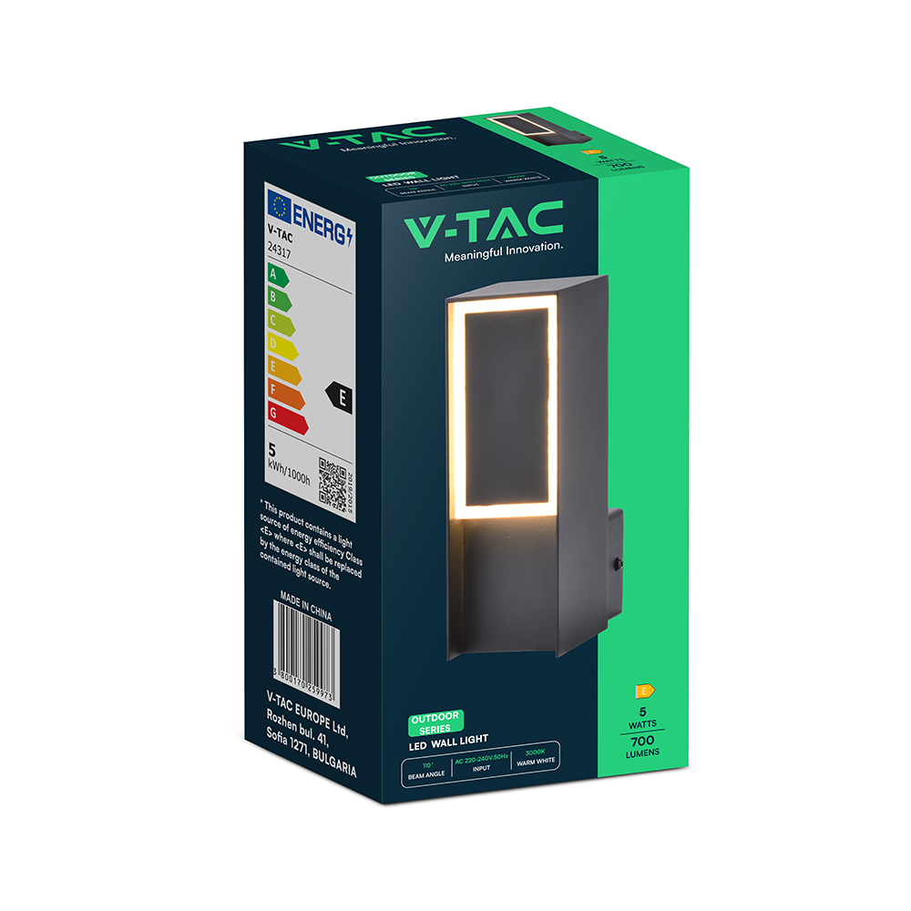 V-TAC LED-Außenwandleuchte 5W Warmweiß 3000K IP54