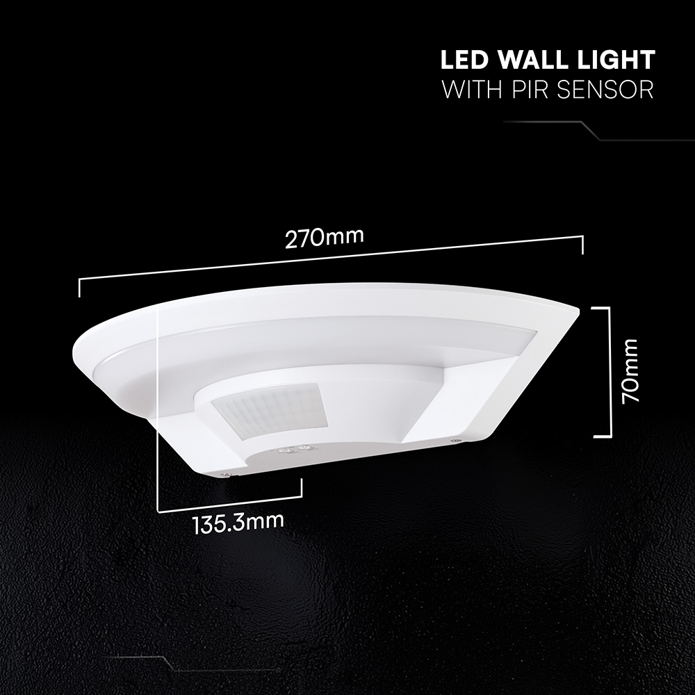V-TAC LED-Wandleuchte 10W mit PIR-Bewegungsmelder CREE-Chip Neutralweiß 4000K weiß