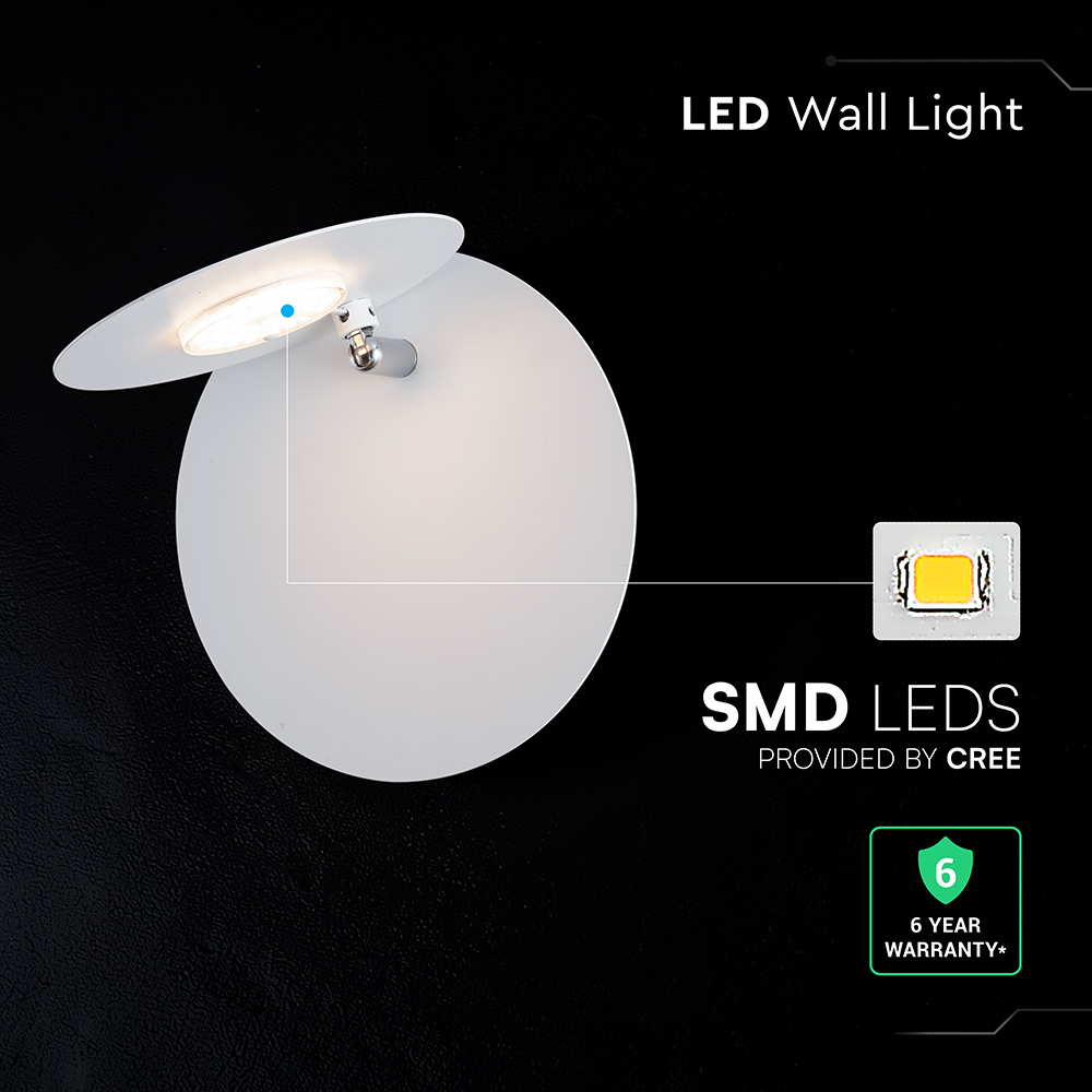 V-TAC LED-Wandleuchte 6W CREE-Chip Warmweiß 3000K weiß IP20