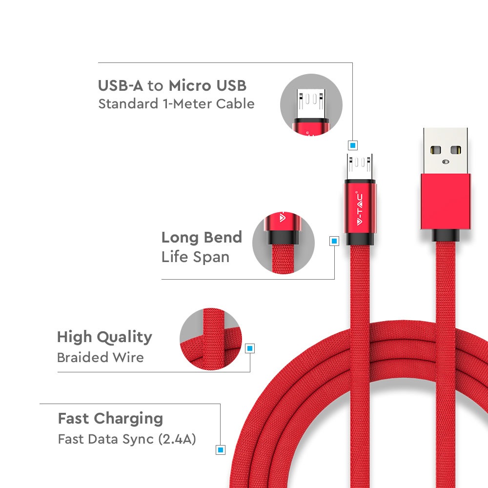 V-TAC USB Kabel Micro USB 75mm