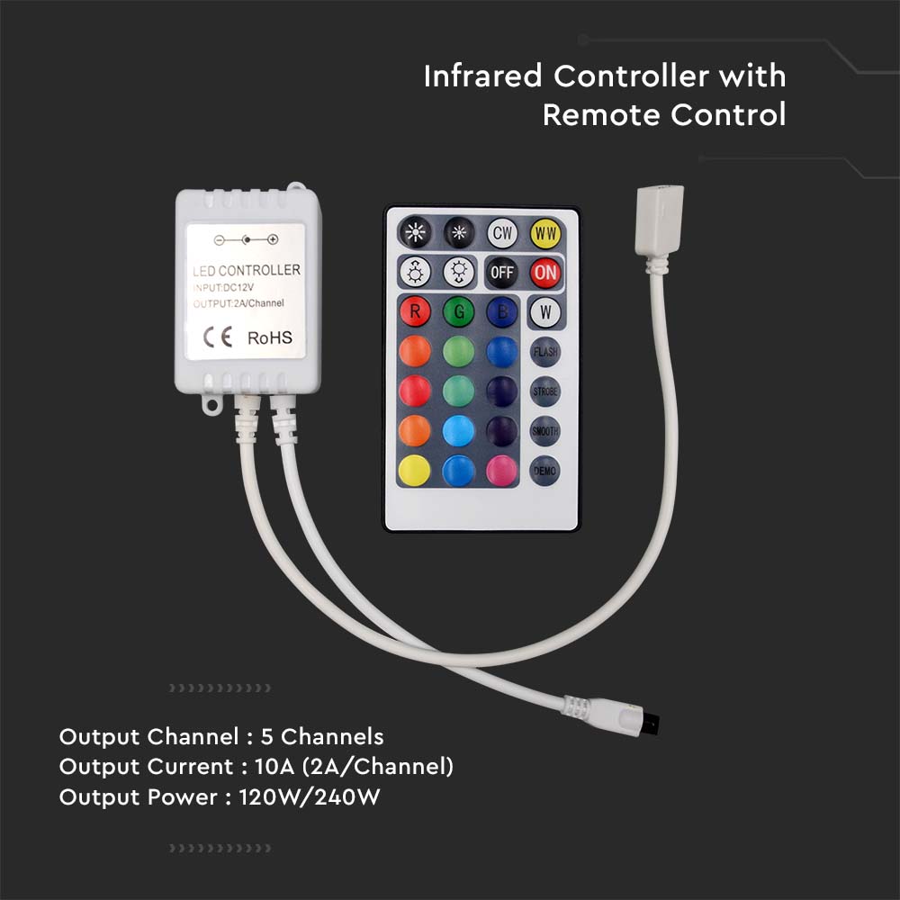V-TAC Infrarot Controller 28 Tasten DC:12/24V 60mm IP