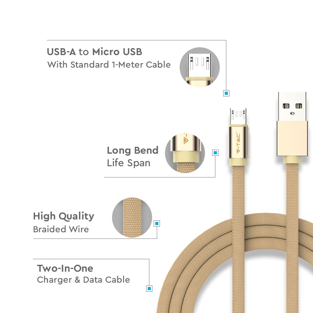 V-TAC USB Kabel Micro USB 2,4A 75mm