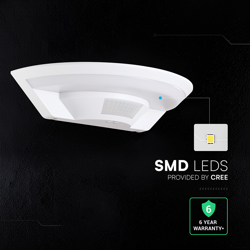 V-TAC LED-Wandleuchte 10W mit PIR-Bewegungsmelder CREE-Chip Neutralweiß 4000K weiß