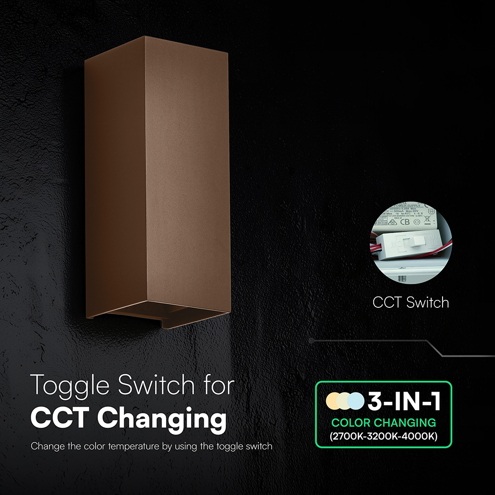 V-TAC LED-Außenwandleuchte 10W CCT 3in1 Cortenstahl-Optik IP65 (VT-120112-C)