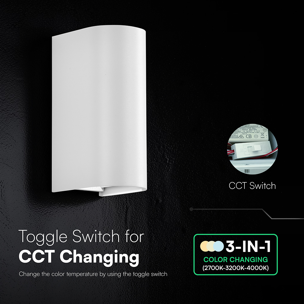 V-TAC LED-Außenwandleuchte 10W CCT 3in1 weiß IP65 (VT-120113-W)